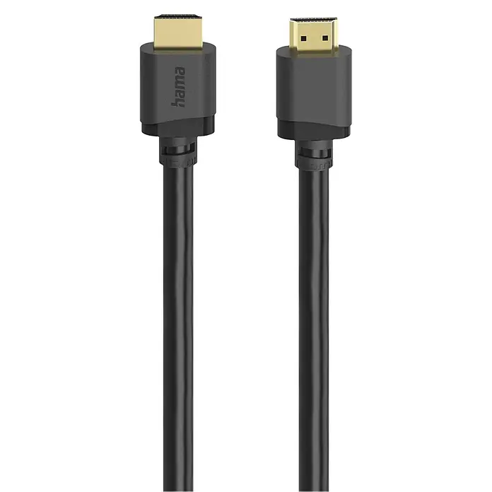 Hama Cable HDMI 00202028 - Negro, 2 m - Dos cables HDMI negros con conectores dorados para transmisión de audio y video de alta calidad.