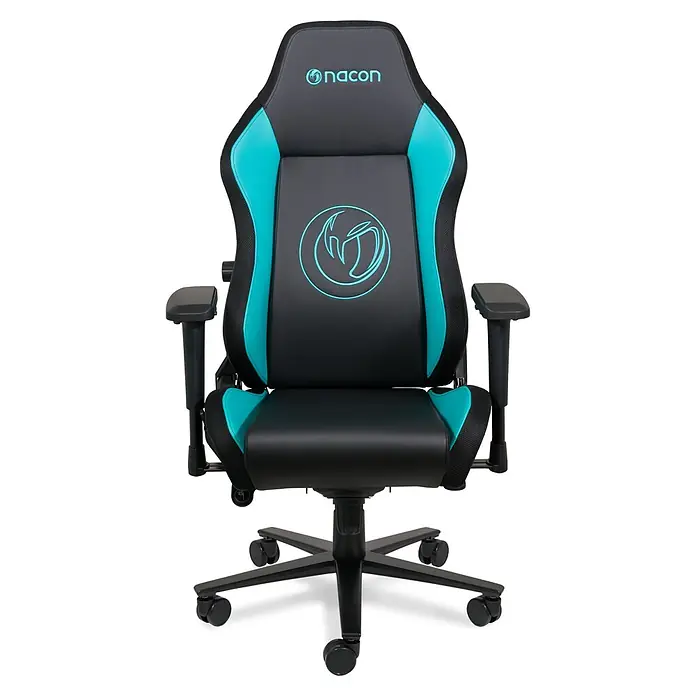 Nacon Silla de oficina PCCH-800RGB - Luz RGB personalizable, Negro/Verde, Reposabrazos - Silla gaming Nacon negra y turquesa con base de estrella y ruedas.