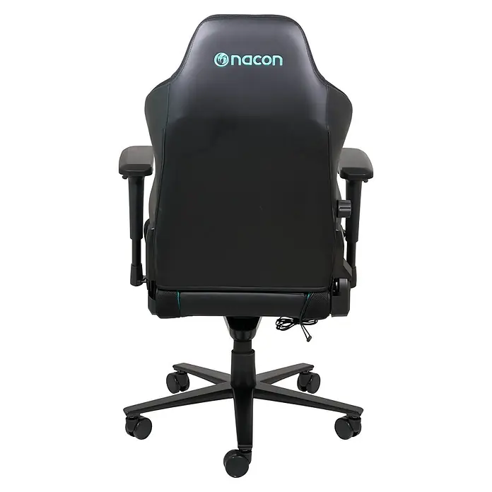 Nacon Silla de oficina PCCH-800RGB - Luz RGB personalizable, Negro/Verde, Reposabrazos - Silla gaming Nacon negra con reposabrazos, base giratoria y ruedas. El logo Nacon es visible en el reposacabezas.