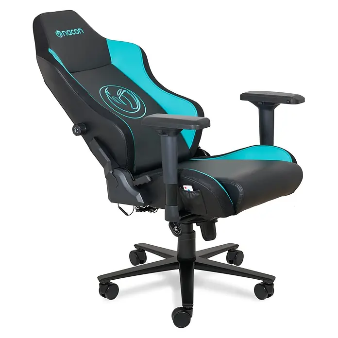 Nacon Silla de oficina PCCH-800RGB - Luz RGB personalizable, Negro/Verde, Reposabrazos - Silla gaming Nacon negra y turquesa con reposabrazos y base con ruedas.