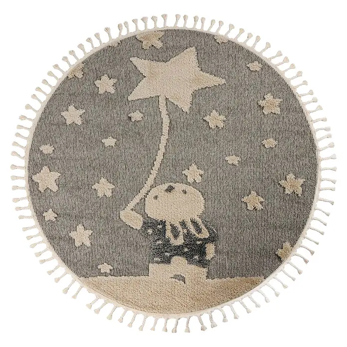 Kayoom Kinderteppich Modena 418 - Grau, Durchmesser: 133 cm, 100 % Polypropylen - Draufsicht