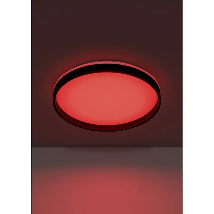 Eglo LED-Deckenleuchte rund Moschettino-Z - 28 W, Schwarz, Weiß, Durchmesser: 491 mm - Schwarze, runde Deckenleuchte mit starkem rotem Lichtschein.