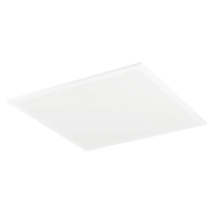 Eglo LED-Deckenleuchte Moradillo-Z - 21 W, L x B x H: 393 x 393 x 61 mm, Weiß, RGB - Weißes rechteckiges LED-Panel, schräg von unten gesehen.