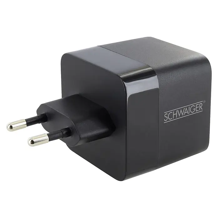Schwaiger USB-Ladegerät Ladeadapter (65W, USB-C, schwarz) - 1 x Eurostecker (Typ C) - Schwarzes Eurostecker-Netzteil zum Laden von Geräten.