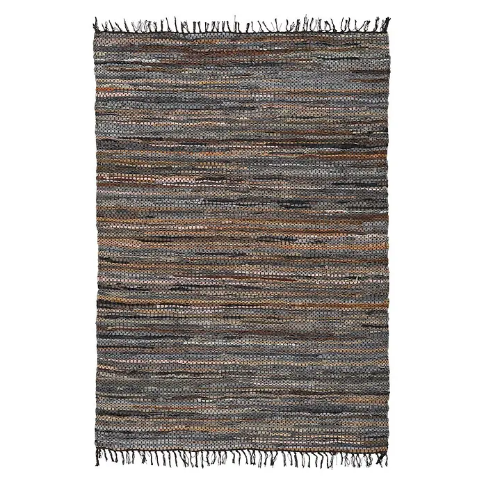 Kayoom Lederteppich Sonipat 110 - Braun/Multi, 90 x 60 cm, 90 % Leder, 10 % Baumwolle - Draufsicht
