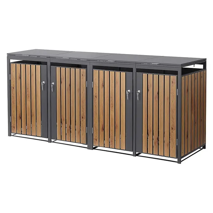 ML-Design Mülltonnenbox Mülltonnenbox 4er 240L 264x80x120cm Holzoptik mit Tür - Stahl, Anthrazit, Braun, Geeignet für Anzahl Mülltonnen: 2 Stk.