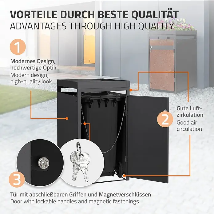 ML-Design Mülltonnenbox Mülltonnenbox 1er 240L 68x80x124cm Rostoptik mit Pflanzdach - Stahl, Anthrazit, Rot-Braun, Geeignet für Anzahl Mülltonnen: 1 Stk.