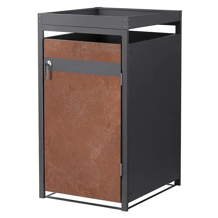 ML-Design Mülltonnenbox Mülltonnenbox 1er 240L 68x80x124cm Rostoptik mit Pflanzdach - Stahl, Anthrazit, Rot-Braun, Geeignet für Anzahl Mülltonnen: 1 Stk.