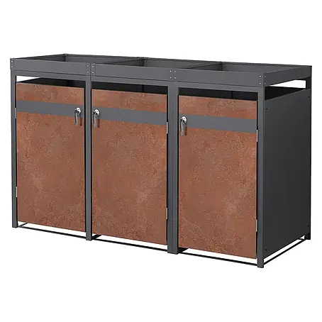 ML-Design  Mülltonnenbox Mülltonnenbox 3er 240L 200x80x124cm Rostoptik Pflanzdach