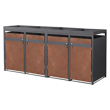 ML-Design  Mülltonnenbox Mülltonnenbox 4er 240L 264x80x124cm Rostoptik Pflanzdach