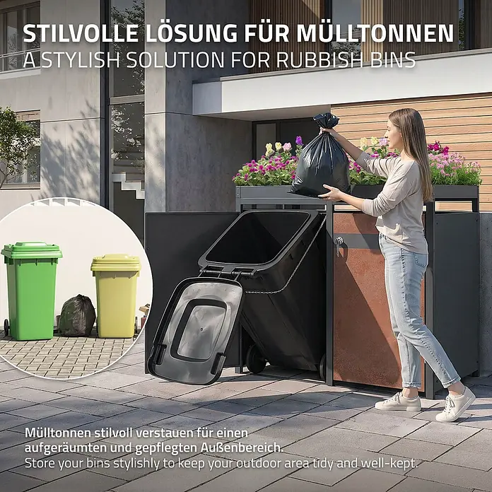 ML-Design Mülltonnenbox Mülltonnenbox 3er 240L 200x80x124cm Rostoptik Pflanzdach - Stahl, Anthrazit, Rot-Braun, Geeignet für Anzahl Mülltonnen: 3 Stk.