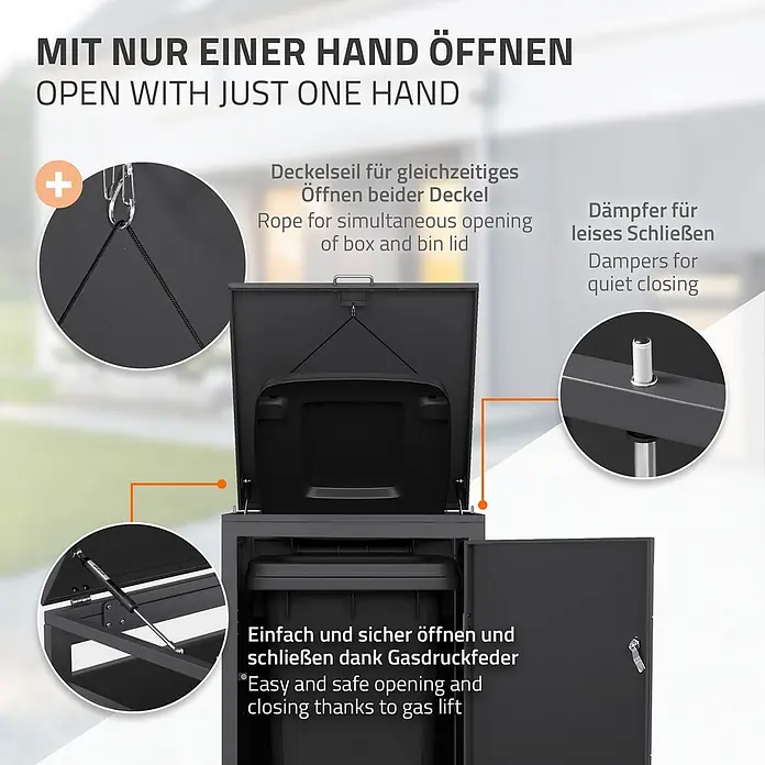 ML-Design Mülltonnenbox 1er 240L 68x80x120 cm Anthrazit-Holzoptik - Stahl, Anthrazit, Hellbraun, Geeignet für Anzahl Mülltonnen: 1 Stk.