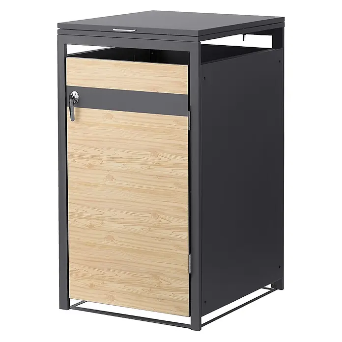 ML-Design Mülltonnenbox 1er 240L 68x80x120 cm Anthrazit-Holzoptik - Stahl, Anthrazit, Hellbraun, Geeignet für Anzahl Mülltonnen: 1 Stk.