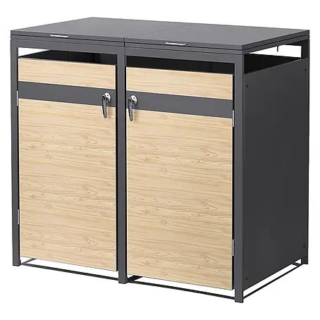 ML-Design  Mülltonnenbox 2er 240L mit Klappdeckel abschließbar 132x80x120 cm Anthrazit-Lärchenoptik