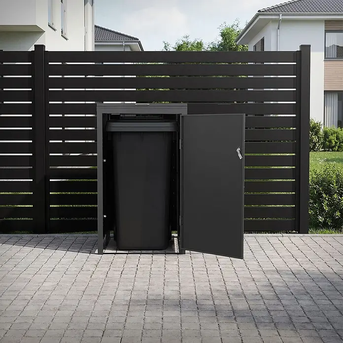 ML-Design Mülltonnenbox 1er 240L 68x80x120 cm Anthrazit-Holzoptik - Stahl, Anthrazit, Hellbraun, Geeignet für Anzahl Mülltonnen: 1 Stk.