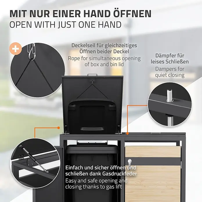 ML-Design Mülltonnenbox Mülltonnenbox 3er 240L 200x80x120cm Holzoptik mit Deckel - Stahl, Anthrazit, Lärchenoptik, Geeignet für Anzahl Mülltonnen: 3 Stk.