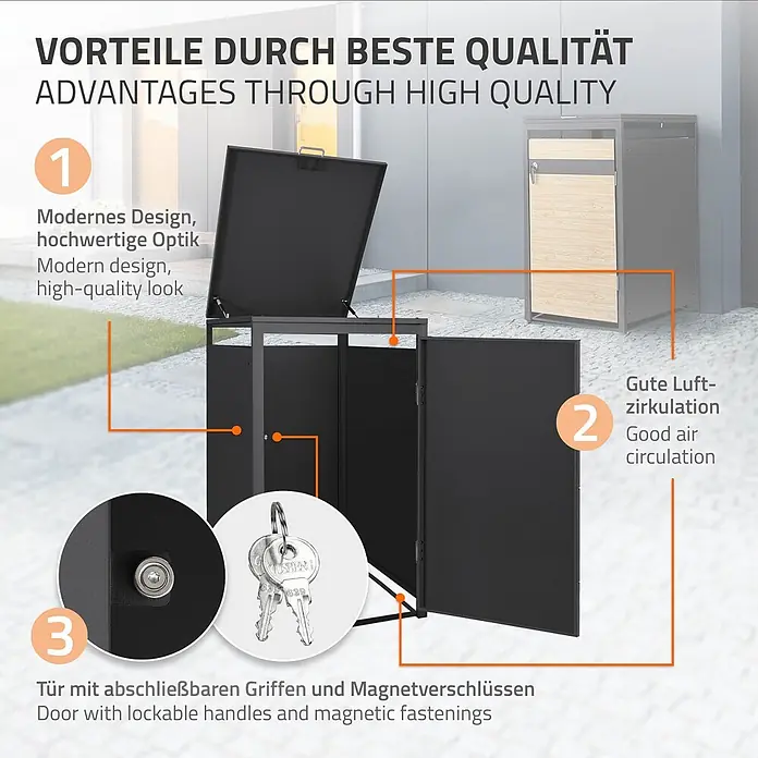 ML-Design Mülltonnenbox 1er 240L 68x80x120 cm Anthrazit-Holzoptik - Stahl, Anthrazit, Hellbraun, Geeignet für Anzahl Mülltonnen: 1 Stk.