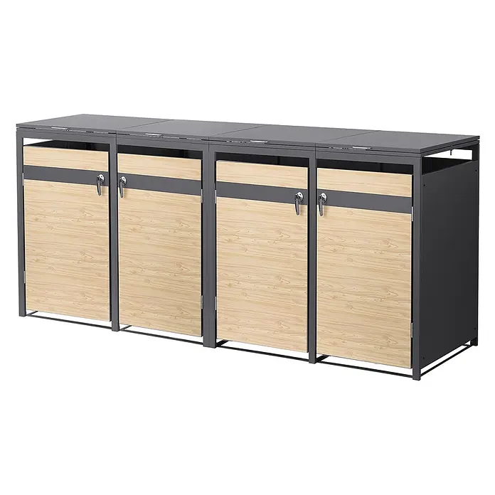 ML-Design Mülltonnenbox Mülltonnenbox 4er 240L 264x80x120cm Holzoptik abschließbar - Stahl, Anthrazit, Lärchenoptik, Geeignet für Anzahl Mülltonnen: 4 Stk.