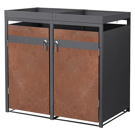 ML-Design  Mülltonnenbox Mülltonnenbox 2er 240L 132x80x124cm Rostoptik mit Pflanzdach