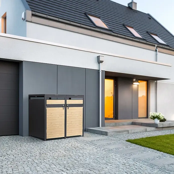 ML-Design Mülltonnenbox Mülltonnenbox 4er 240L 264x80x120cm Holzoptik abschließbar - Stahl, Anthrazit, Lärchenoptik, Geeignet für Anzahl Mülltonnen: 4 Stk.