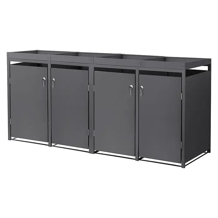 ML-Design Mülltonnenbox 4er 240L mit Pflanzdach 264x80x124 cm Anthrazit - Stahl, Anthrazit, Geeignet für Anzahl Mülltonnen: 4 Stk.