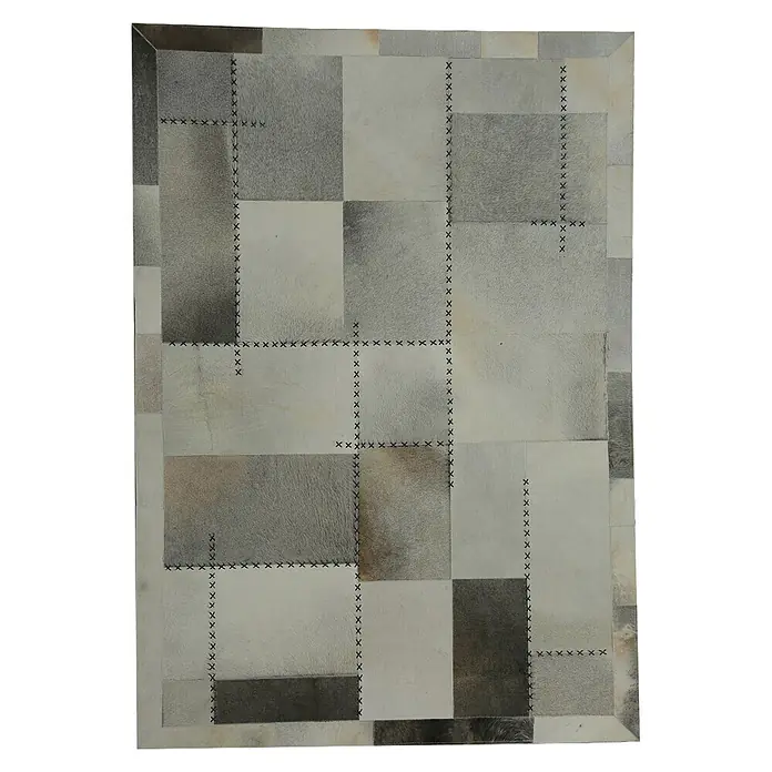 Kayoom Lederteppich Mystic 110 - Grau/Multi, 150 x 80 cm, 100 % Leder - Draufsicht