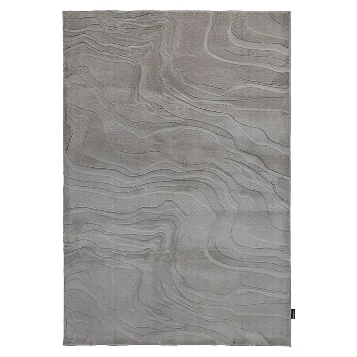 Kayoom Kurzflorteppich Cosmic 525 - Grau, 230 x 160 cm, 85 % Polyester, 15 % Wolle - Weicher, strukturierter grauer Teppich mit abstraktem Wellenmuster.
