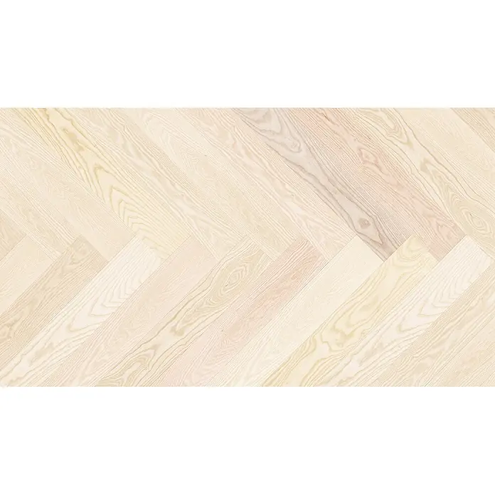 Barlinek Parkett - Esche Select, Fischgrät, 725 x 130 x 14 mm - Helles Holzparkett in Fischgrätmuster.