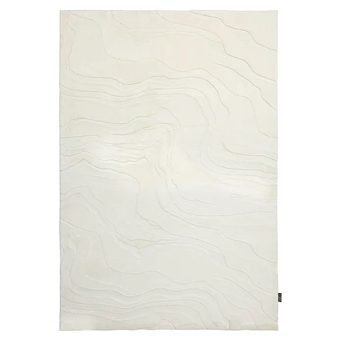 Kayoom Kurzflorteppich Cosmic 525 - Weiß, 230 x 160 cm, 85 % Polyester, 15 % Wolle - Heller, cremefarbener Teppich mit geprägtem topographischem Wellenmuster.