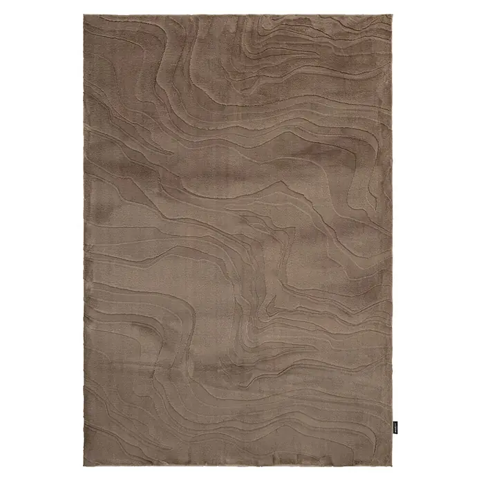 Kayoom Kurzflorteppich Cosmic 525 - Taupe, 230 x 160 cm, 85 % Polyester, 15 % Wolle - Brauner Teppich mit abstraktem wellenförmigem Strukturmuster.