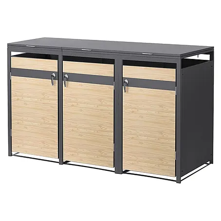 ML-Design  Mülltonnenbox Mülltonnenbox 3er 240L 200x80x120cm Holzoptik mit Deckel