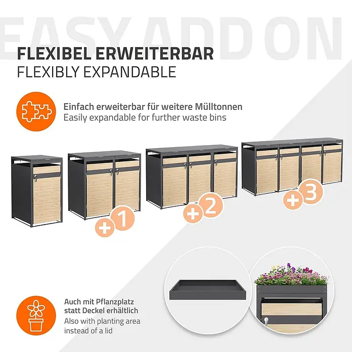 ML-Design Mülltonnenbox Mülltonnenbox 3er 240L 200x80x120cm Holzoptik mit Deckel - Stahl, Anthrazit, Lärchenoptik, Geeignet für Anzahl Mülltonnen: 3 Stk.