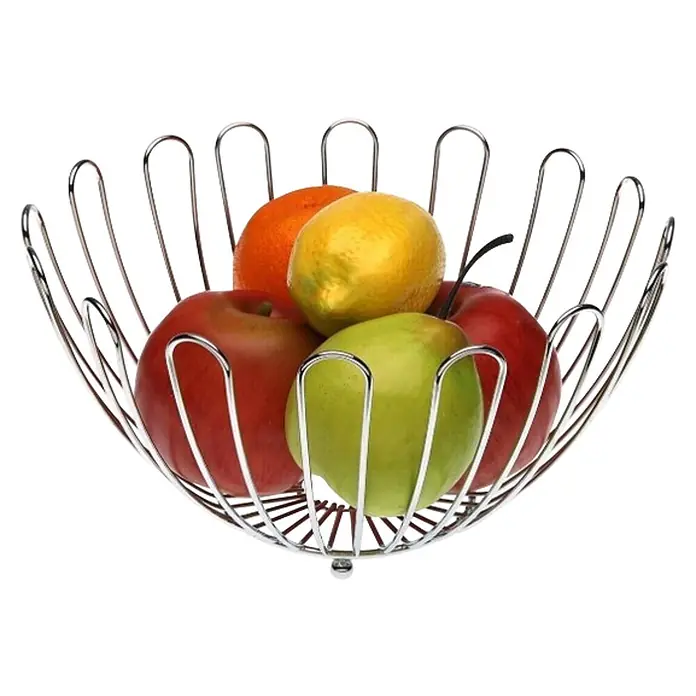 Versa Bol frutero - Ø x Al: 26 x 14 cm, Cromo - Cesto de frutas de alambre cromado lleno de frutas coloridas.