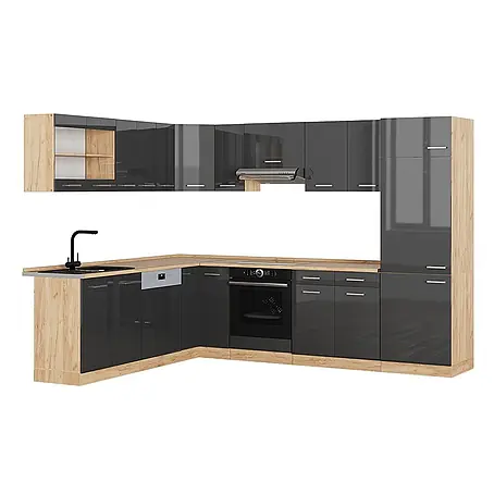 Vicco  Eckküche R-Line Anthrazit Hochglanz/Goldkraft Eiche ohne Arbeitsplatte