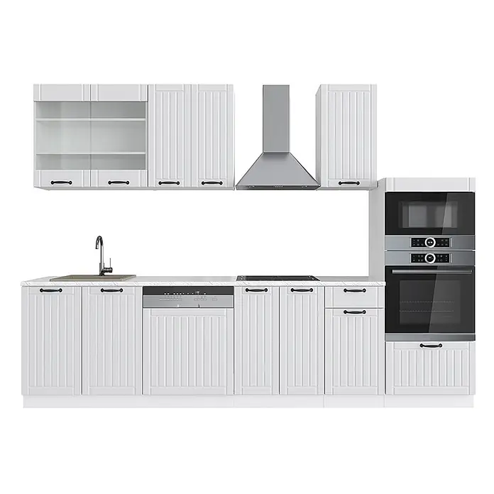 Vicco Küchenzeile Fame-Line Weiß Landhaus/Weiß mit Hochschrank, ohne Arbeitsplatte - Weiß Landhaus, Ohne Elektrogeräte
