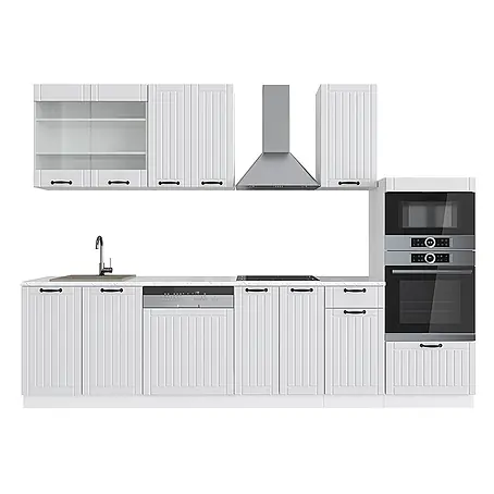 Vicco  Küchenzeile Fame-Line Weiß Landhaus/Weiß mit Hochschrank, ohne Arbeitsplatte