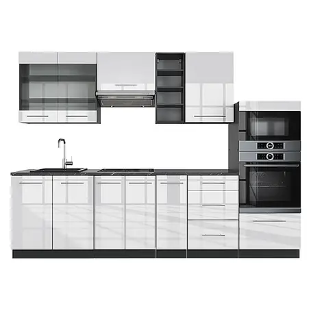 Vicco Küchenzeile Fame-Line, Weiß Hochglanz/Anthrazit, 280 cm