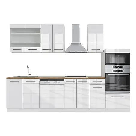 Vicco  Küchenzeile Fame-Line Weiß Hochglanz/Weiß mit Hochschrank, ohne Arbeitsplatte