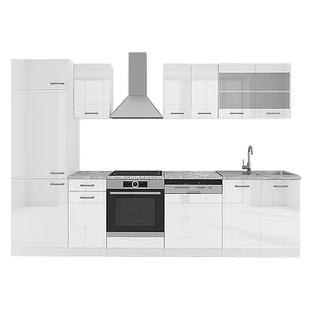 Vicco  Küchenzeile R-Line Weiß Hochglanz/Weiß, AP Marmor
