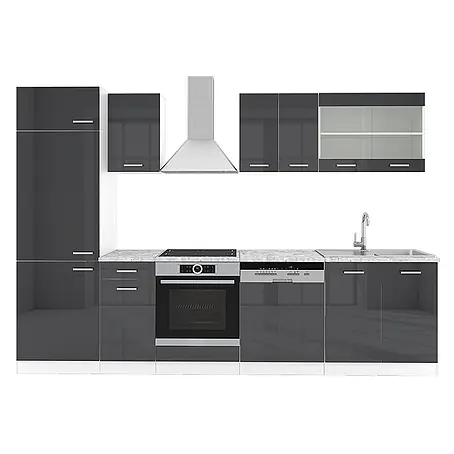 Vicco Küchenzeile R-Line, Anthrazit Hochglanz/Weiß, 300 cm