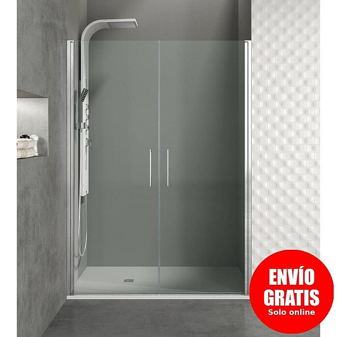 GME Mampara de ducha frontal Open Combi I (80 x 195 cm, Espesor de vidrio: 6 mm, Plata brillo, An x Al: 80 (40/40) x 195 cm) | BAUHAUS