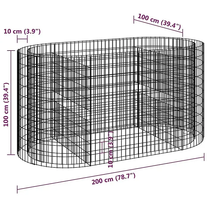 Furnicato Gabionen-Hochbeet verzinktes Eisen - 200 x 100 x 100 cm, Metall, Fassungsvermögen Erde: 2.000 g