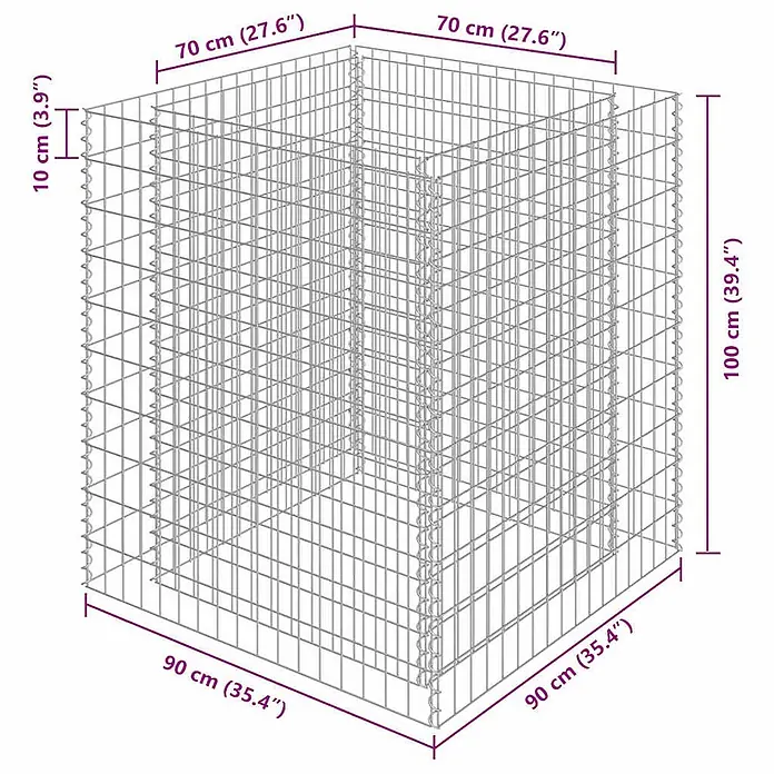 Furnicato Gabionen-Hochbeet verzinkter Stahl - 90 x 90 x 100 cm, Stahl, Fassungsvermögen Erde: 490 g