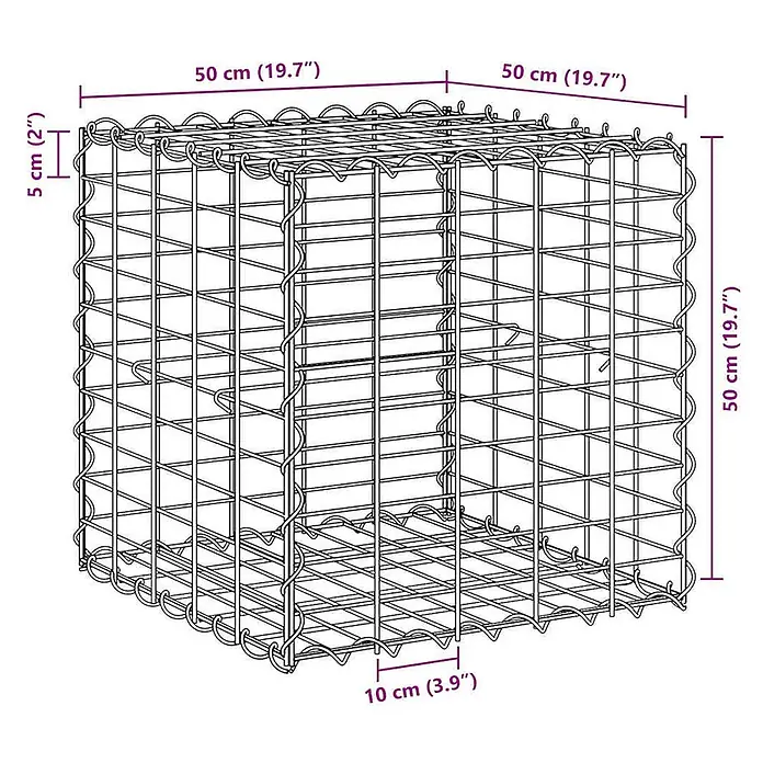 Furnicato Gabionen-Hochbeet Stahldraht - 50 x 50 x 50 cm, Stahl, Fassungsvermögen Erde: 125 g