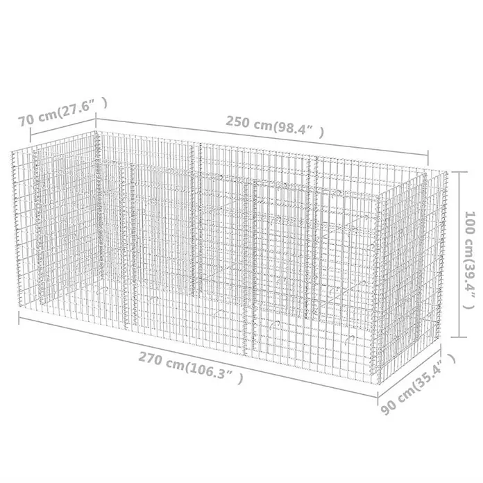 Furnicato Gabionen-Hochbeet verzinkter Stahl - 270 x 90 x 100 cm, Stahl, Fassungsvermögen Erde: 1.750 g