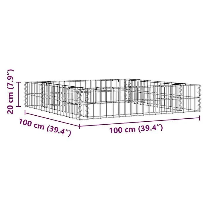 Furnicato Gabionen-Hochbeet verzinkter Stahl - 100 x 100 x 20 cm, Stahl, Fassungsvermögen Erde: 128 g
