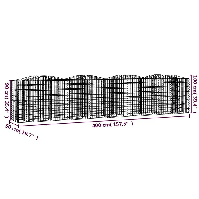 Furnicato Gabionen-Hochbeet verzinktes Eisen - 400 x 50 x 100 cm, Metall, Fassungsvermögen Erde: 2.000 g