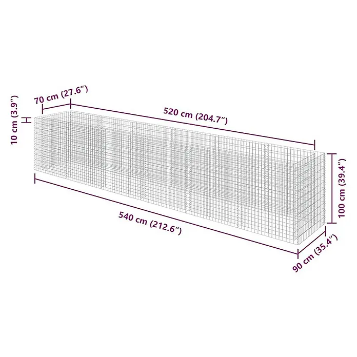 Furnicato Gabionen-Hochbeet verzinkter Stahl - 540 x 90 x 100 cm, Stahl, Fassungsvermögen Erde: 3.640 g