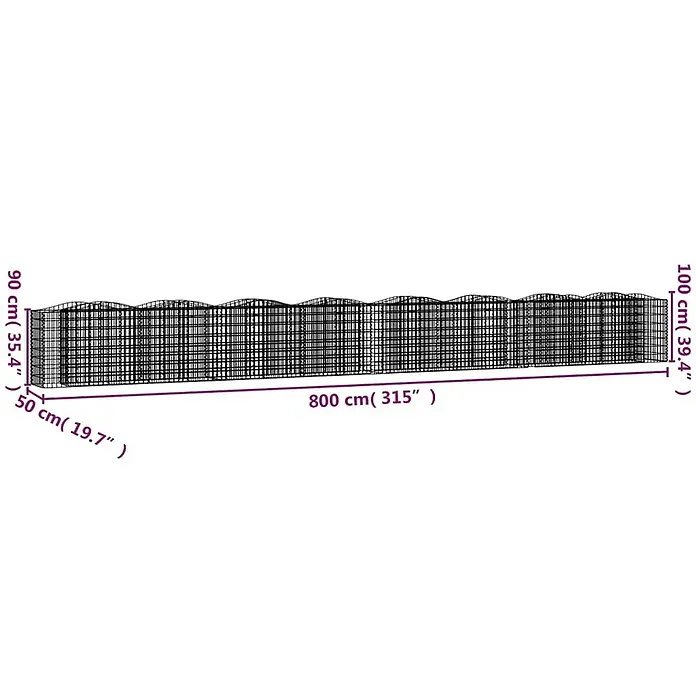 Furnicato Gabionen-Hochbeet verzinktes Eisen - 800 x 50 x 100 cm, Metall, Fassungsvermögen Erde: 4.000 g