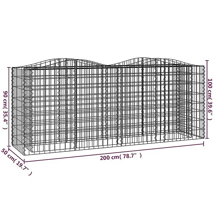 Furnicato Gabionen-Hochbeet verzinktes Eisen - 200 x 50 x 100 cm, Metall, Fassungsvermögen Erde: 1.000 g